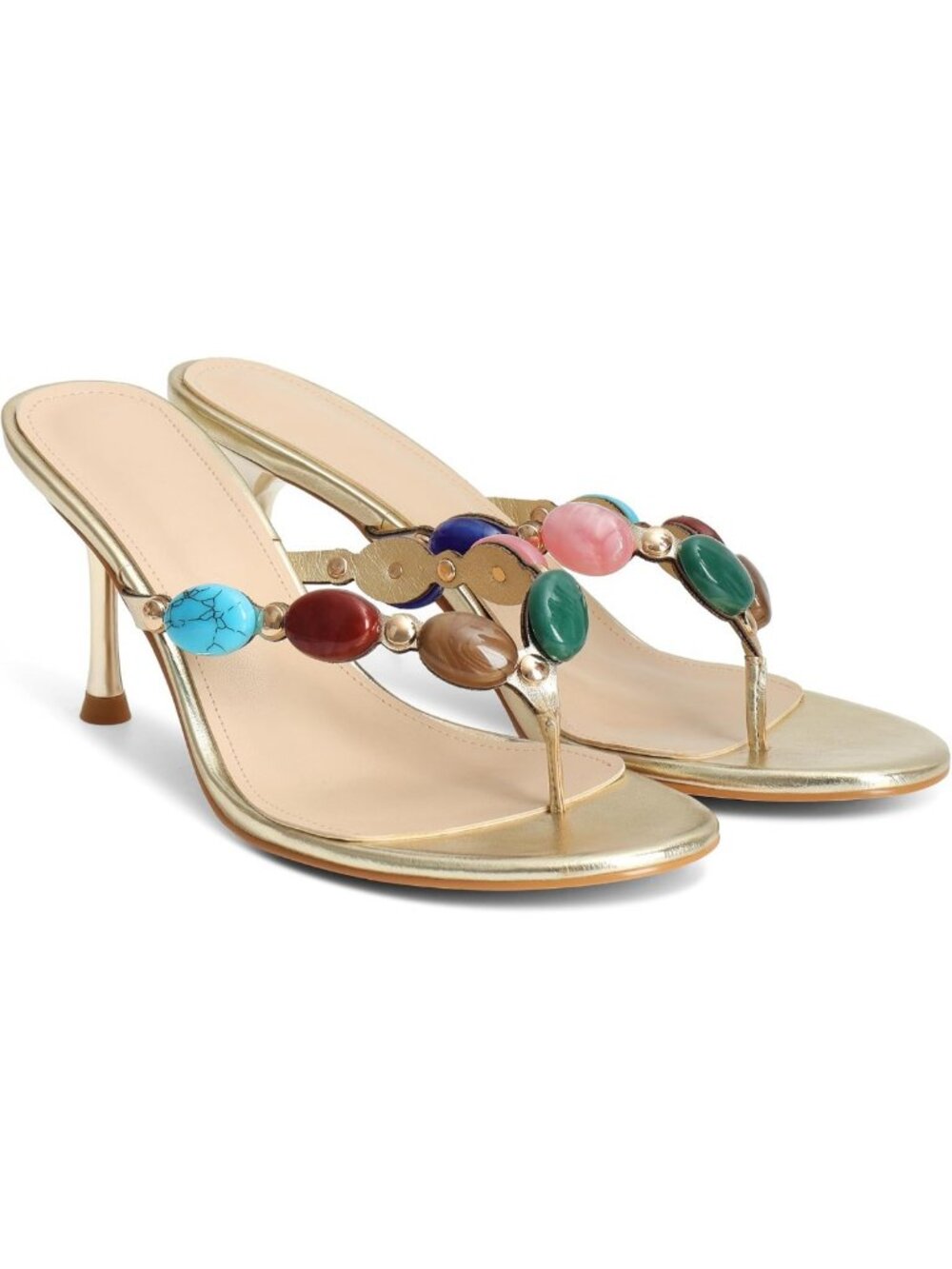 Jeweled Strappy Kitten Heels for Women - Open Toe Beaded Sandals, Party Shoes